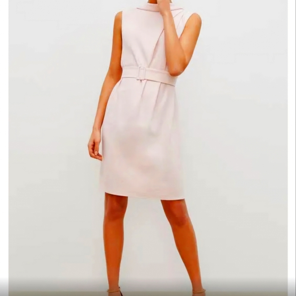 MM Lafleur blush pink crepe sleeveless midi shift dress size 8 NWT